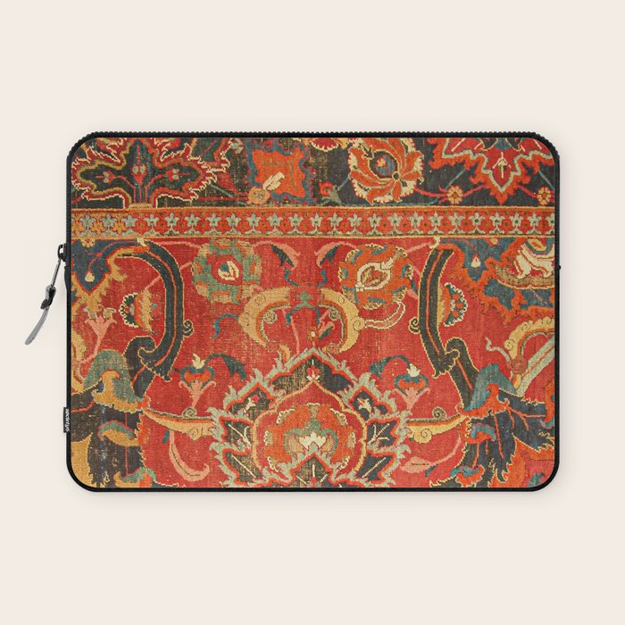 Red Arabic Rug I // 17th Century Colorful Firey Red Light Teal Sapphire Navy Blue Ornate Pattern Laptop Sleeve Gallery Image 1