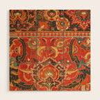 Red Arabic Rug I // 17th Century Colorful Firey Red Light Teal Sapphire Navy Blue Ornate Pattern Wood Wall Art Gallery Image 1