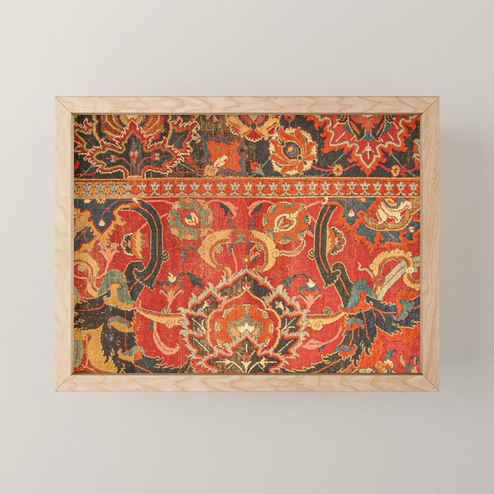 Red Arabic Rug I // 17th Century Colorful Firey Red Light Teal Sapphire Navy Blue Ornate Pattern Mini Art Print Gallery Image 1