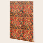 Red Arabic Rug I // 17th Century Colorful Firey Red Light Teal Sapphire Navy Blue Ornate Pattern Wallpaper Gallery Image 2