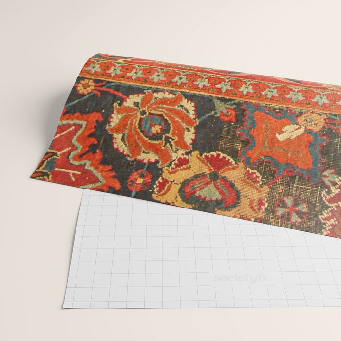 Red Arabic Rug I // 17th Century Colorful Firey Red Light Teal Sapphire Navy Blue Ornate Pattern Wrapping Paper Gallery Image 2
