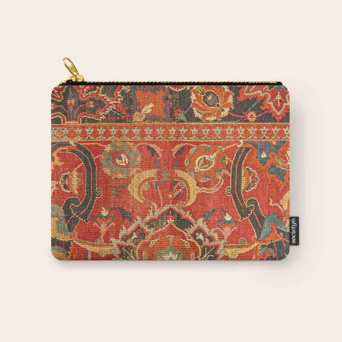 Red Arabic Rug I // 17th Century Colorful Firey Red Light Teal Sapphire Navy Blue Ornate Pattern Carry All Pouch Gallery Image 1