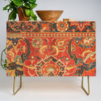 Red Arabic Rug I // 17th Century Colorful Firey Red Light Teal Sapphire Navy Blue Ornate Pattern Credenza Gallery Image 1
