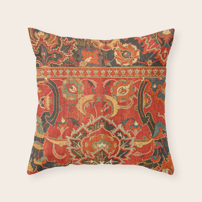 Red Arabic Rug I // 17th Century Colorful Firey Red Light Teal Sapphire Navy Blue Ornate Pattern Throw Pillow Gallery Image 6