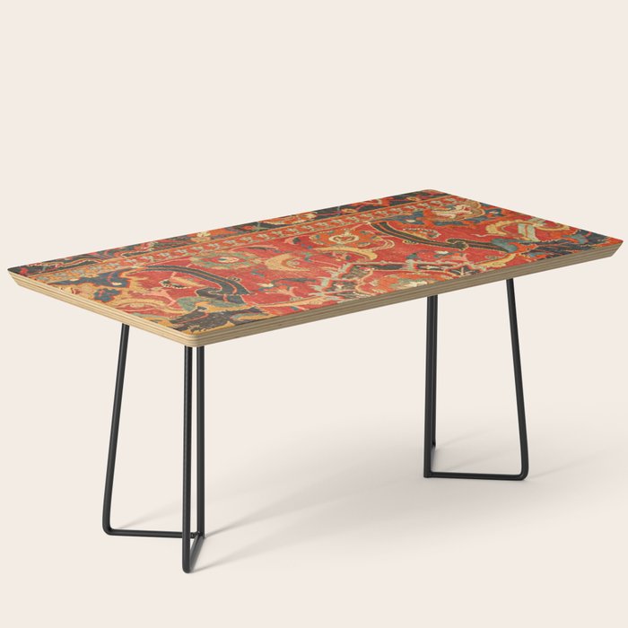 Red Arabic Rug I // 17th Century Colorful Firey Red Light Teal Sapphire Navy Blue Ornate Pattern Coffee Table Gallery Image 1