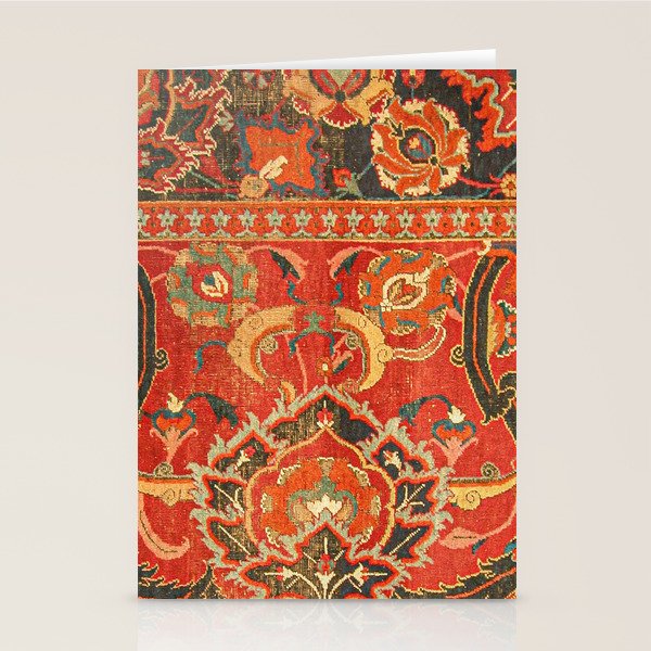 Red Arabic Rug I // 17th Century Colorful Firey Red Light Teal Sapphire Navy Blue Ornate Pattern Stationery Card Gallery Image 1