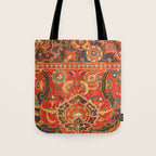 Red Arabic Rug I // 17th Century Colorful Firey Red Light Teal Sapphire Navy Blue Ornate Pattern Tote Bag Gallery Image 1