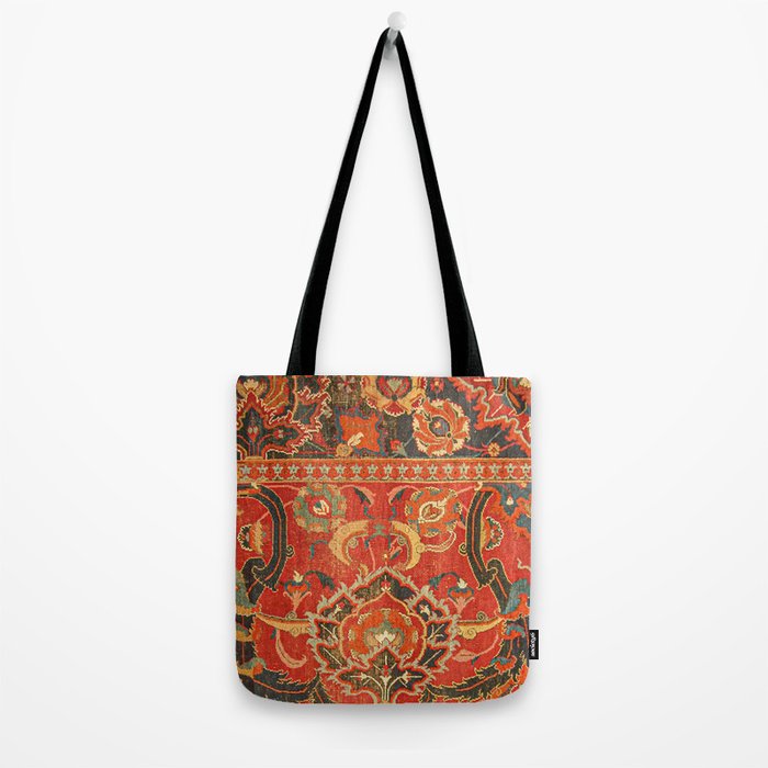 Red Arabic Rug I // 17th Century Colorful Firey Red Light Teal Sapphire Navy Blue Ornate Pattern Tote Bag Gallery Image 2