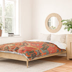 Red Arabic Rug I // 17th Century Colorful Firey Red Light Teal Sapphire Navy Blue Ornate Pattern Duvet Cover Gallery Image 2
