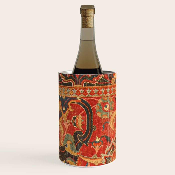 Red Arabic Rug I // 17th Century Colorful Firey Red Light Teal Sapphire Navy Blue Ornate Pattern Wine Chiller Gallery Image 2