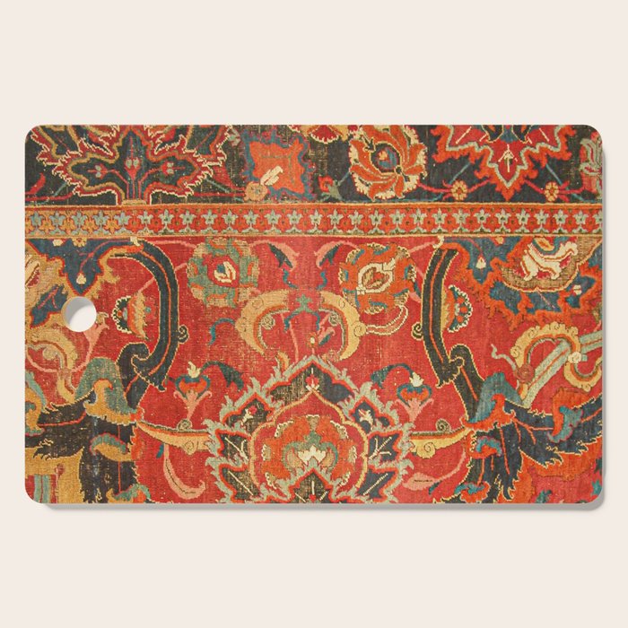 Red Arabic Rug I // 17th Century Colorful Firey Red Light Teal Sapphire Navy Blue Ornate Pattern Cutting Board Gallery Image 1