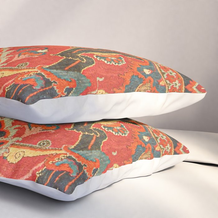 Red Arabic Rug I // 17th Century Colorful Firey Red Light Teal Sapphire Navy Blue Ornate Pattern Pillow Sham Gallery Image 3