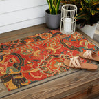 Red Arabic Rug I // 17th Century Colorful Firey Red Light Teal Sapphire Navy Blue Ornate Pattern Outdoor Rug Gallery Image 2