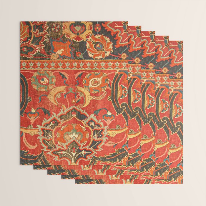 Red Arabic Rug I // 17th Century Colorful Firey Red Light Teal Sapphire Navy Blue Ornate Pattern Wrapping Paper Gallery Image 3