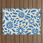 Abstract blue nature flower art pattern Outdoor Rug Gallery Image 1