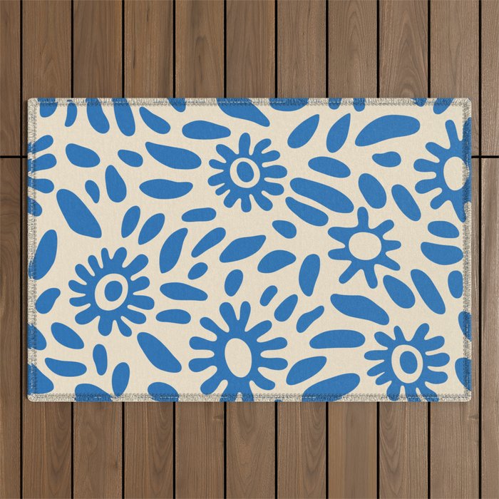Abstract blue nature flower art pattern Outdoor Rug Gallery Image 1