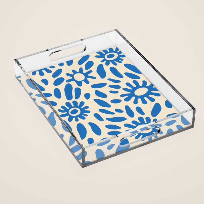 Abstract blue nature flower art pattern Acrylic Tray Gallery Image 1