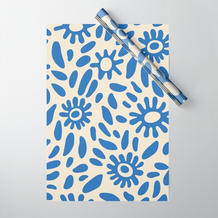 Abstract blue nature flower art pattern Wrapping Paper Gallery Image 1