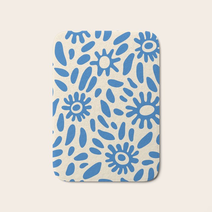 Abstract blue nature flower art pattern Bath Mat Gallery Image 1