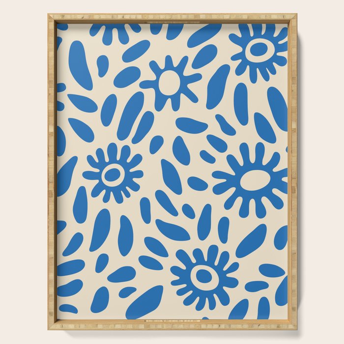 Abstract blue nature flower art pattern Serving Tray Gallery Image 1