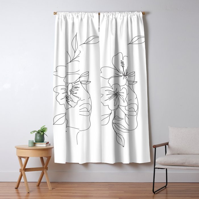Minimal Line Art Woman Face II Window Curtain Gallery Image 5