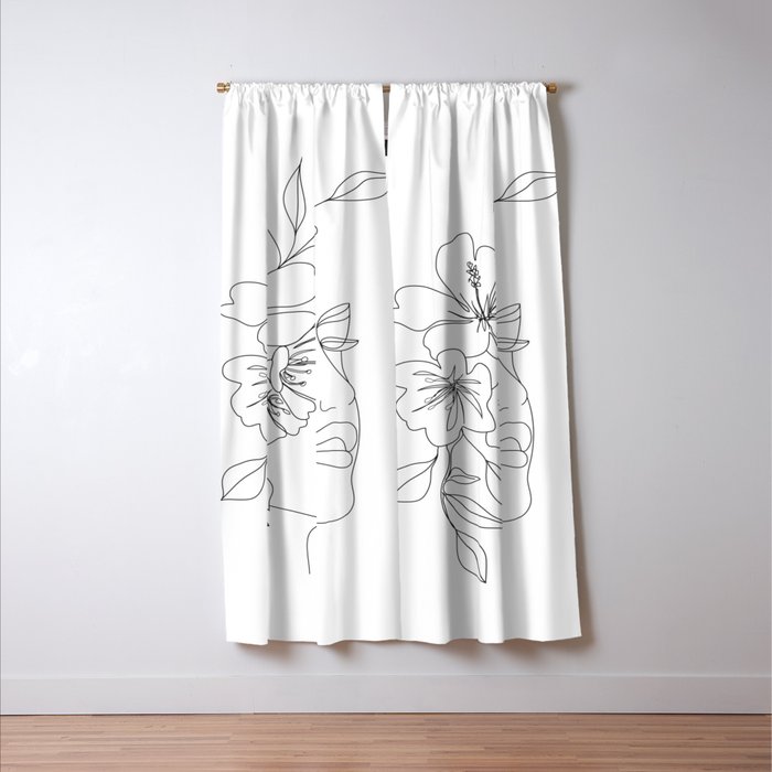 Minimal Line Art Woman Face II Window Curtain Gallery Image 3