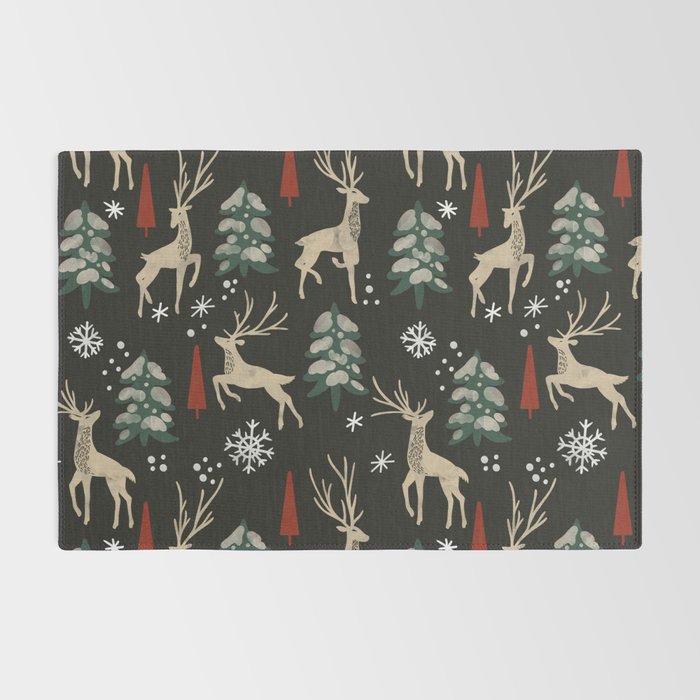 Deer in the snowy night Rug Gallery Image 2