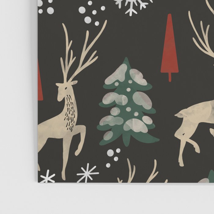 Deer in the snowy night Poster Gallery Image 3