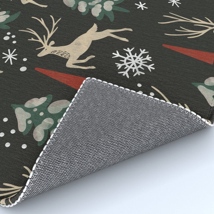 Deer in the snowy night Rug Gallery Image 4