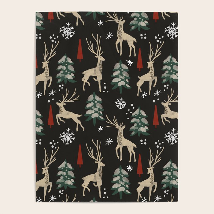 Deer in the snowy night Poster Gallery Image 1