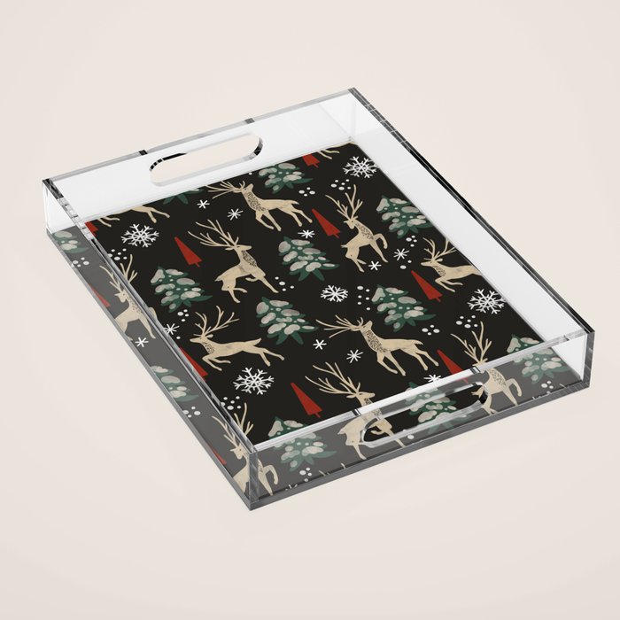 Deer in the snowy night Acrylic Tray Gallery Image 1
