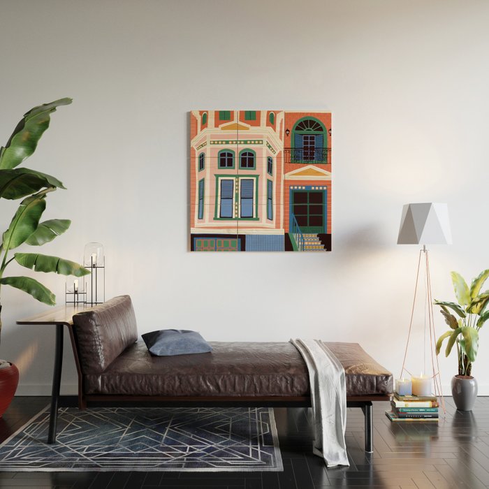 San Francisco victorian house Wood Wall Art Gallery Image 2
