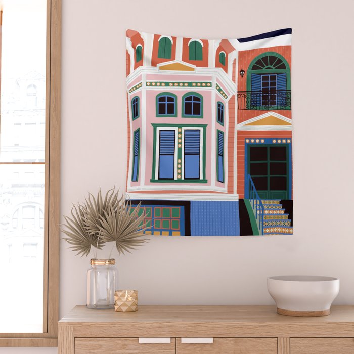 San Francisco victorian house Wall Tapestry Gallery Image 2