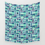 Geometric Tapestry - Aqua Wall Tapestry Gallery Image 4
