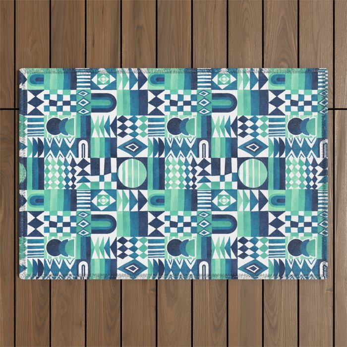 Geometric Tapestry - Aqua Outdoor Rug Gallery Image 1
