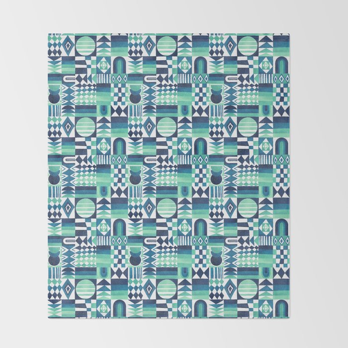 Geometric Tapestry - Aqua Throw Blanket Gallery Image 2