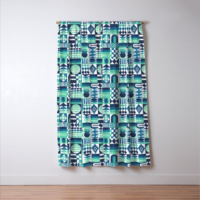 Geometric Tapestry - Aqua Window Curtain Gallery Image 3