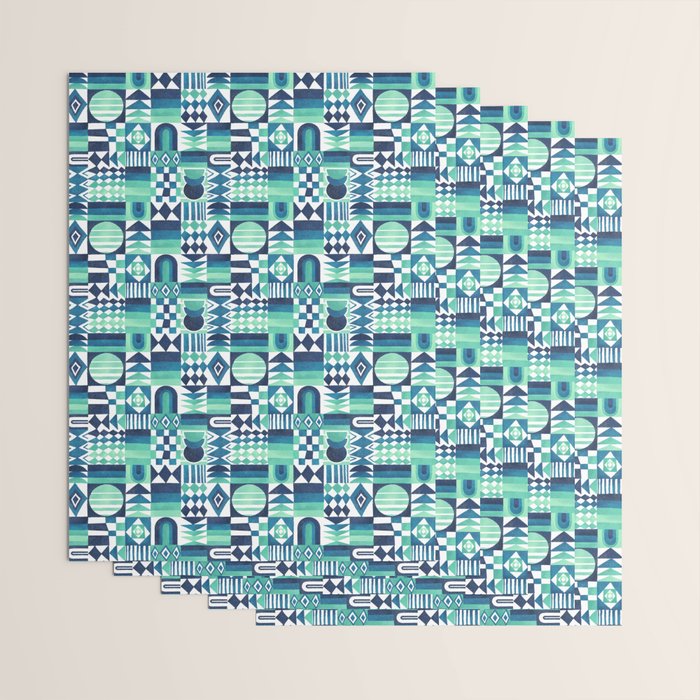 Geometric Tapestry - Aqua Wrapping Paper Gallery Image 3