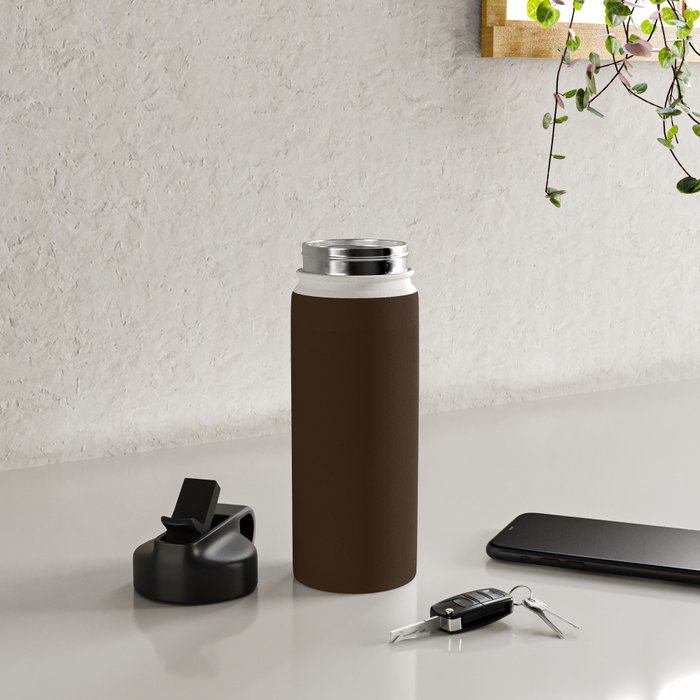 Minimal Monochrome Coal Dark Brown Water Bottle Gallery Image 4