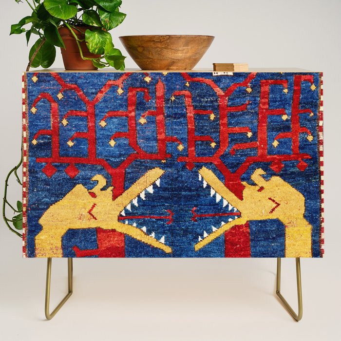 Kazak Southwest Caucasus Antique Rug Print With Snakes Credenza Gallery Image 1