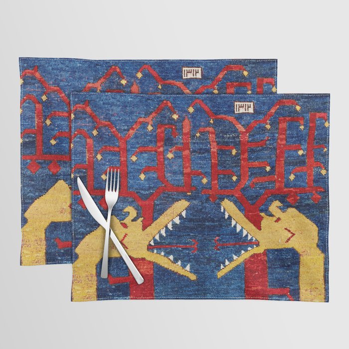 Kazak Southwest Caucasus Antique Rug Print With Snakes Placemat Gallery Image 1