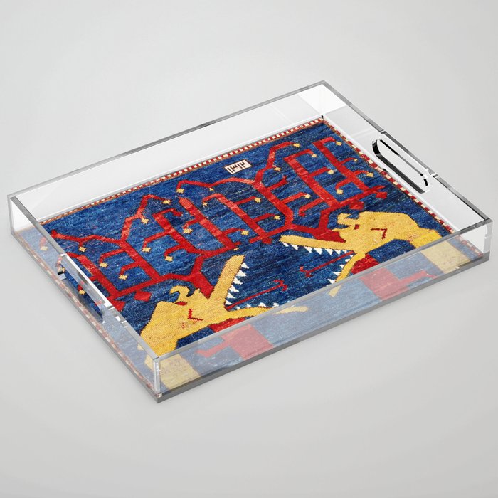 Kazak Southwest Caucasus Antique Rug Print With Snakes Acrylic Tray Gallery Image 1