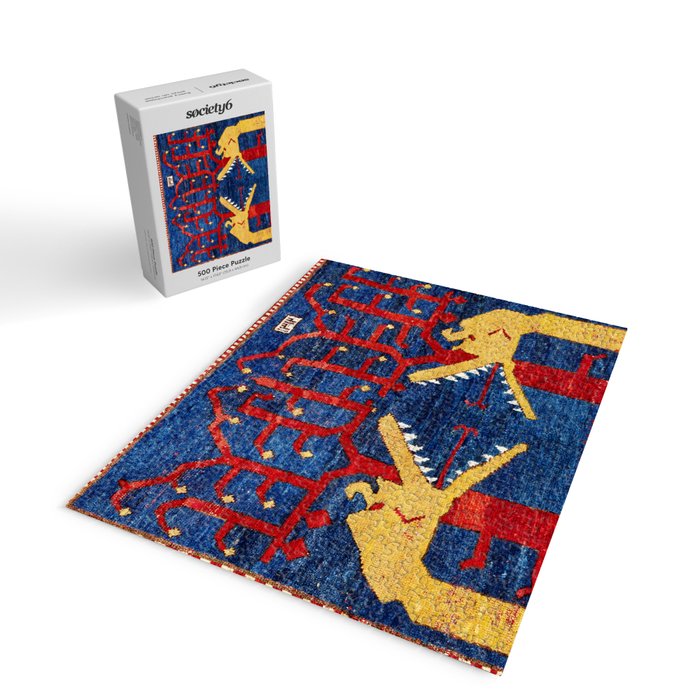 Kazak Southwest Caucasus Antique Rug Print With Snakes Jigsaw Puzzle Gallery Image 2