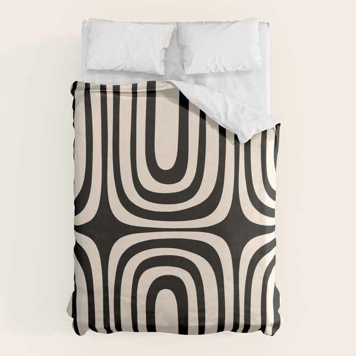 Midcentury Modern Confaab Abstract Pattern in Black and Almond Cream  Duvet Cover Gallery Image 6