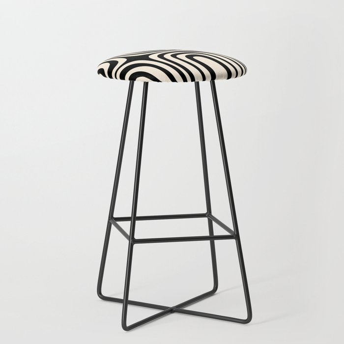 Midcentury Modern Confaab Abstract Pattern in Black and Almond Cream  Stool Gallery Image 1