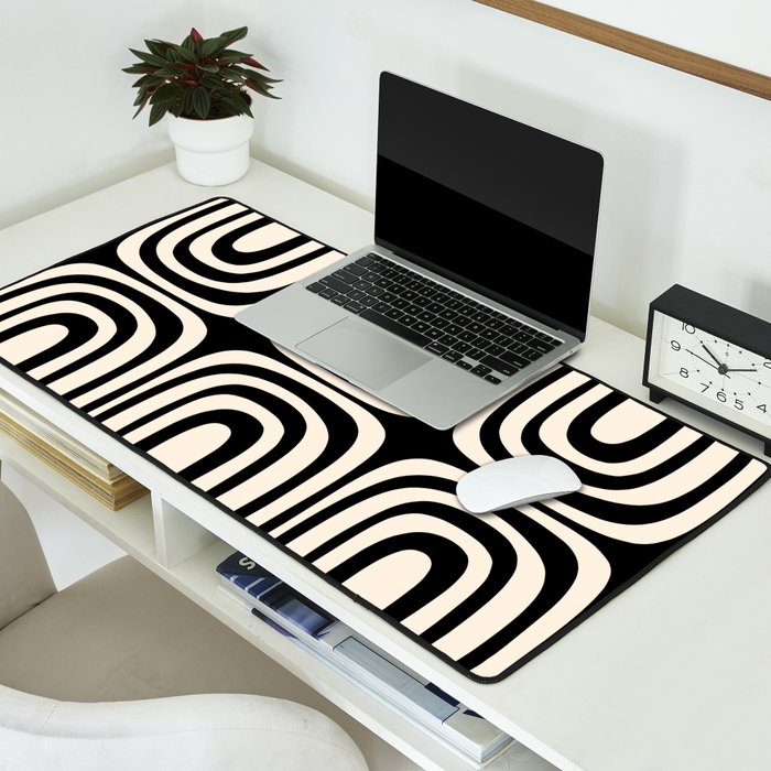 Midcentury Modern Confaab Abstract Pattern in Black and Almond Cream  Desk Mat Gallery Image 2