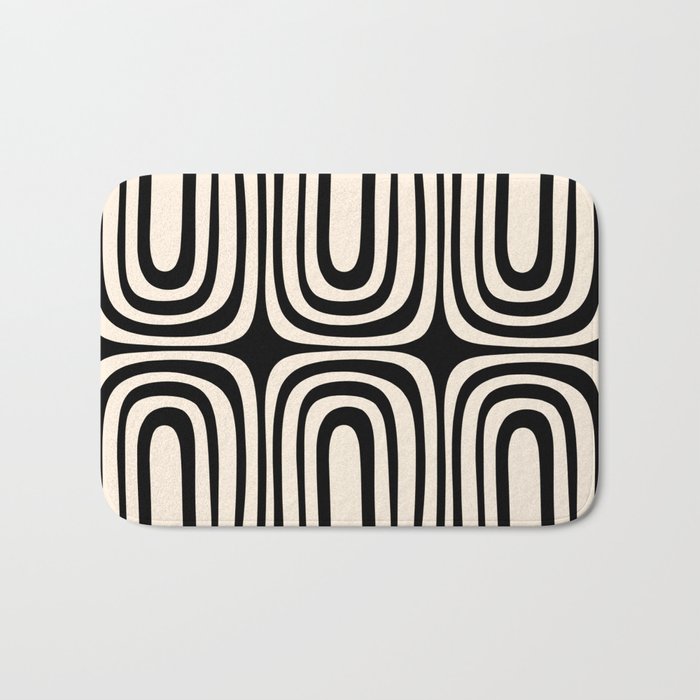 Midcentury Modern Confaab Abstract Pattern in Black and Almond Cream  Bath Mat Gallery Image 1