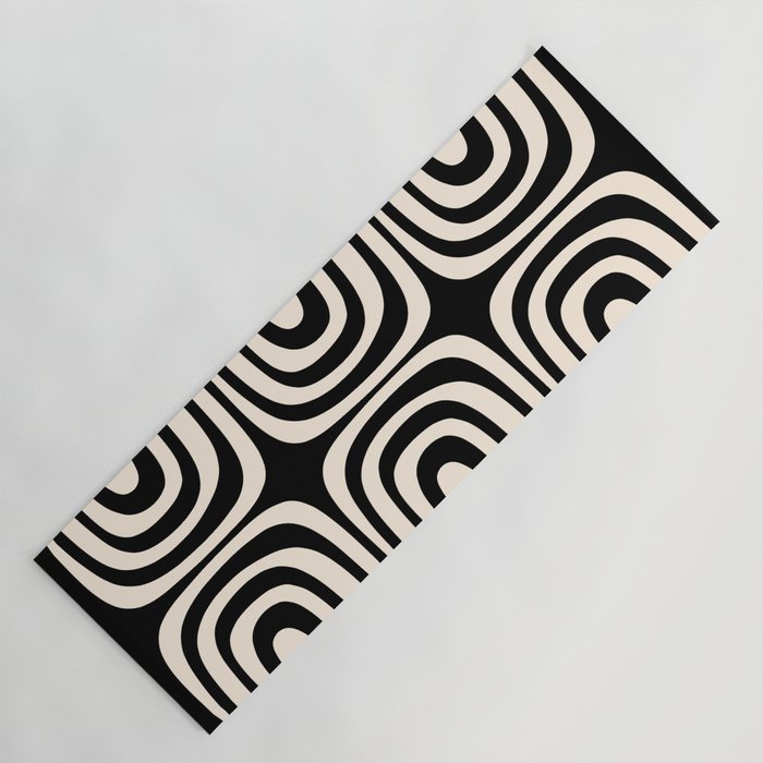 Midcentury Modern Confaab Abstract Pattern in Black and Almond Cream  Yoga Mat Gallery Image 1