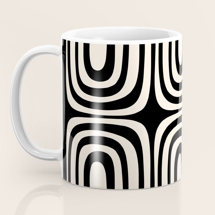 Midcentury Modern Confaab Abstract Pattern in Black and Almond Cream  Coffee Mug Gallery Image 3