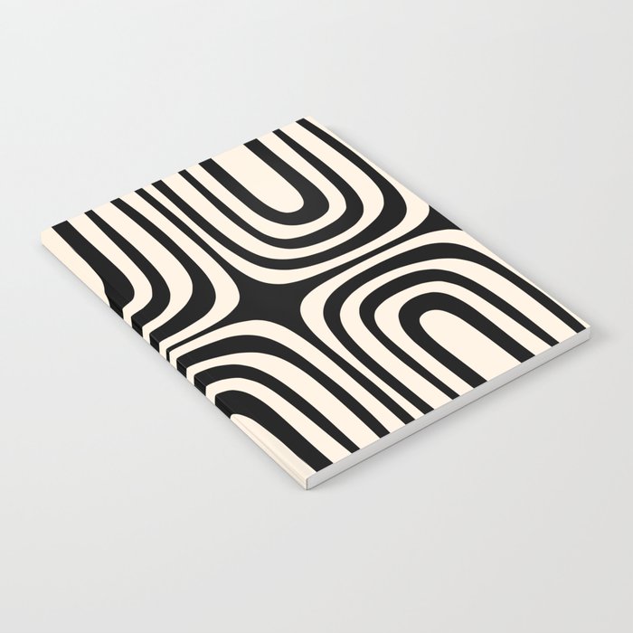 Midcentury Modern Confaab Abstract Pattern in Black and Almond Cream  Notebook Gallery Image 1